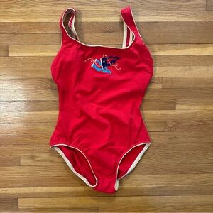 Women’s Eddie Bauer Red One-Piece Swim Suit with Embroidered Nautical Detail